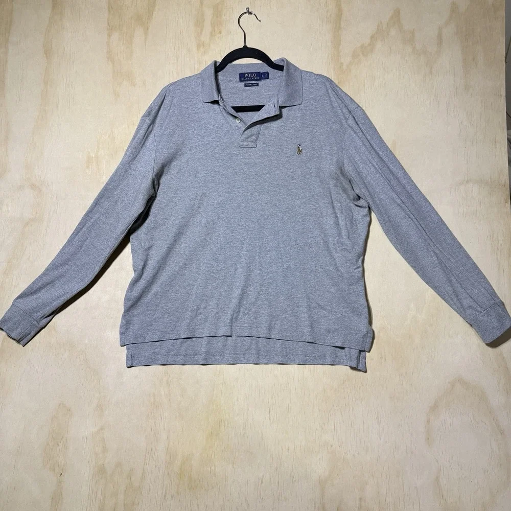 Polo Ralph Lauren Pima Soft Touch Polo Shirt Men's L Gray Long Sleeve Cotton